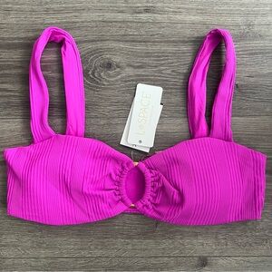 L*SPACE Willow Bikini Top Large Fuchsia Purple Gold Pointelle Ribbed Swimwear